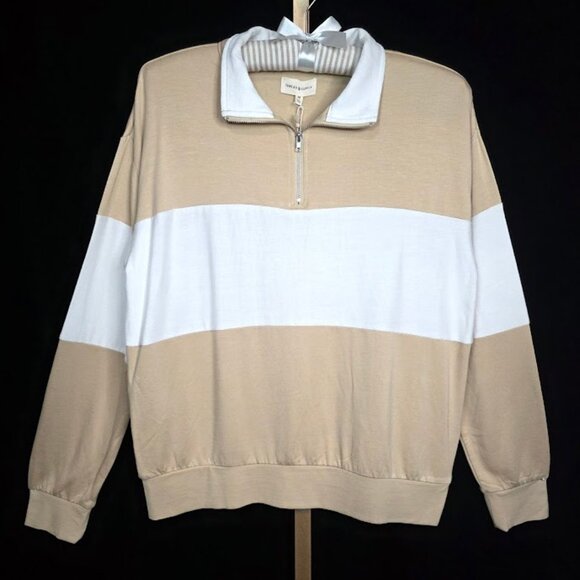 NWT Thread & Supply Unisex 1/4 Zip Beige White M - Picture 1 of 13